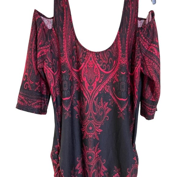 Venus dress size Large black red side gathered cold shoulder dress. - Picture 5 of 13